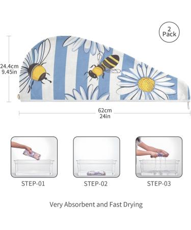 Super Absorbent Daisy Bees Hair Towel 2 Pack | Quick Dry Hair Turbans for Women & Girls - Buy Online on GoSupps.com