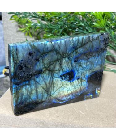 Crystal Hole Natural Sphere Blue Light Labradorite Slab Stone Natural Slice Crystal Yellow Feng Shui Minerals Ornaments Home Decoration 1pc Crystal Hole 320-350g - Buy Online on GoSupps.com