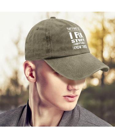 Men's Washed Denim Adjustable Baseball Cap - Fix Stuff & Know Things - Khaki - Buy Online on GoSupps.com