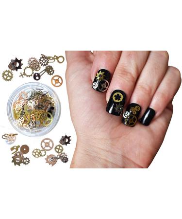 Steam Punk Encapsulated Nail Art Gear Cogs Nail Charms  100 Pieces  Steampunk 3D Metal Decal Art Rose Gold and Silver or Tips  Acrylic  Gels and Decorations