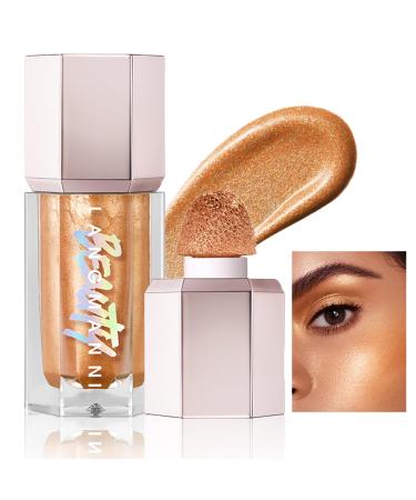 Liquid Highlighter Makeup - Shimmer Cream Highlighter - Long Lasting Highlighter Makeup Stick - Smooth Lightweight Waterproof - Face Body Natural Shimmer with Built-in Sponge (03 Liquid Gold)