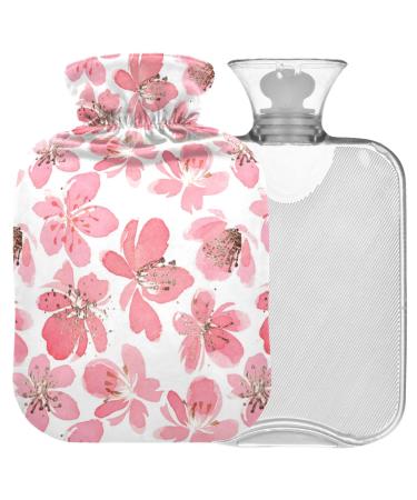 NAANLE hot water bottle with cover peach cherry blossoms Transparent hot water bottle 2l large hot hot water bottle for menstrual cramps pain relief handfoots heat and cold therapy