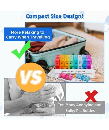 Monthly Pill Organizer 2 Times a Day | AM PM 31 Day Pill Box with Small Compartments for Vitamins and Medicine | Travel-friendly 31 Day Pill Case - Buy Online on GoSupps.com
