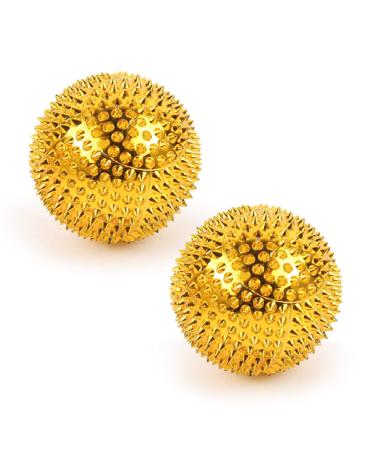 Layhou 2 pieces Magnetic acupressure balls hedgehog massage ball magnetics spiked massage ball - large 56mm diameter - acupressure massage device (gold (56mm))