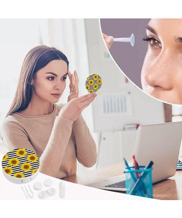 Sunflowers on Black & White Striped Contact Lens Case | Portable Travel Box with Mirror - Perfect for Easy Lens Care - Buy Online on GoSupps.com
