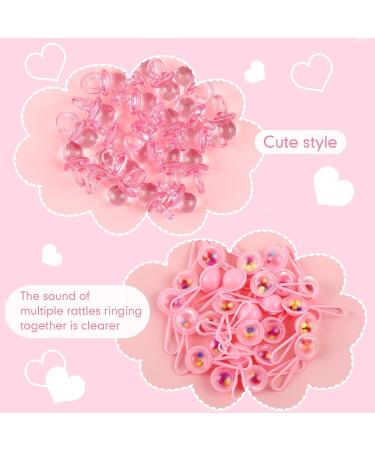 50 Pink Acrylic Baby Pacifiers & 60 Mini Plastic Rattle Set | Baby Shower & Birthday Party Favors - Buy Online on GoSupps.com
