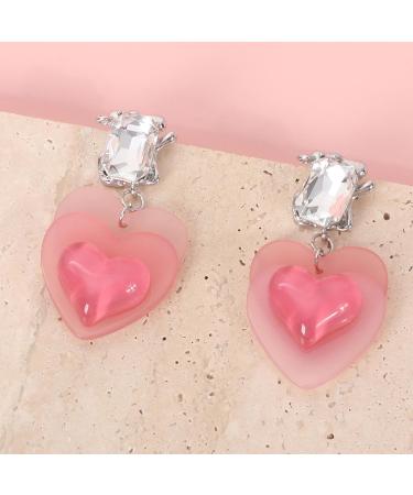 Feylie Sweet Pink Heart Earrings | Fashionable Acrylic Statement Jewelry | Perfect Gift for Women & Girls - Buy Online on GoSupps.com