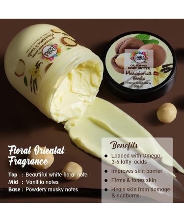Macadamia and Vanilla Oil Nourishing Body Butter for Intense Moisturization | All Skin Types | No Silicone No Mineral Oil No Paraben | 200 ml - Buy Online on GoSupps.com