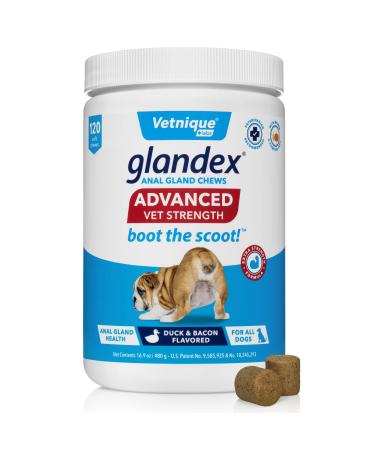 Vetnique Labs Glandeex Advanced Strength Soft Kausnacks with fiber for dogs digestive enzymes probiotics - recommended by the veterinarian vegetarian duck ... (120ct Chew) - Buy Online on GoSupps.com