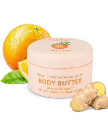 Jean & len body butter orange & ginger the skin supplies sufficiently with moisture delicate melting texture refreshing-spicy fragrance vegan formulation without parabens & silicones 200 ml