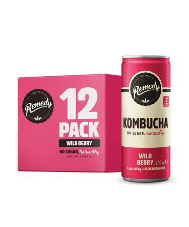 Remedy Kombucha Tea - Wild Berry - Sparkling Live Cultured Drink - Naturally Sugar Free Soft Drink - Prime Probiotic Drink for Gut Health - 12 x 250ml Wild Berry 12x250ml - Buy Online on GoSupps.com