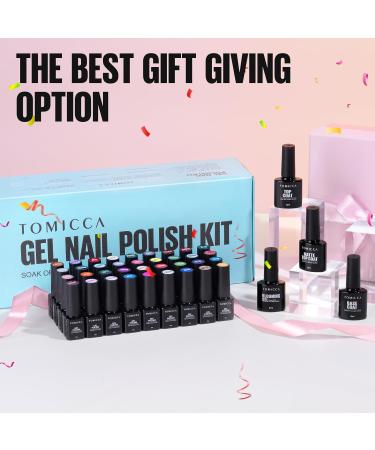 Tomicca 40PC UV Nail Polish Set - 36 Colors Shellac Gel & 4 Base Top Coats for Nail Studio & DIY - Blooming Gel & Nail Tip Display - Buy Online on GoSupps.com