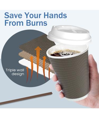 MRcup 12 oz Brown Heat-free Coffee Cups with Lids & Straws - 40 Pack | Triple Wall Insulated & Leak-free Disposable Cups for Togo | Anti-spill & Anti-slip Reusable Paper Cups - Buy Online on GoSupps.com