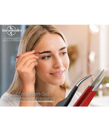 Premium Stainless Steel Plucking Tweezers Set Pointed Splinter Tweezers in Red & Black for Hair Removal | International Shipping Available - Buy Online on GoSupps.com