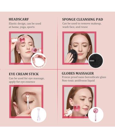NOVOVIDA Ice Globes for Facial - 2pcs Cooling Facial Massager for Anti-Ageing & Skin Tightening with Headscarf & Sponge Pad - Pink - Buy Online on GoSupps.com