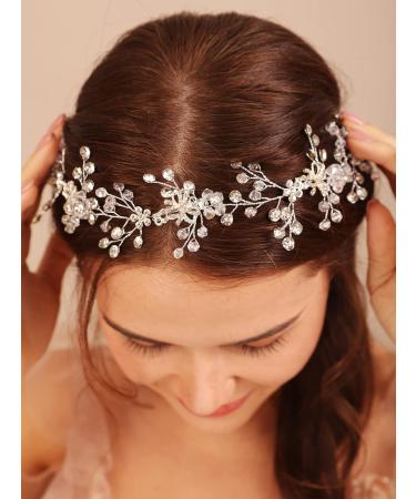 Deniferymakeup Silver Crystal Headband Rhinestone Hair Vine Rhinestone Hair Piece for Wedding Brides Bridesmaid - Buy Online on GoSupps.com