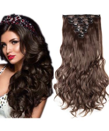 SEGO Clip in Extensions 8 Wefts Hair Extension Hairpiece 18 Clip Wavy Synthetic Hair Cheap Medium Brown 24"(61cm)