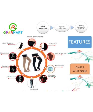 GPAR Premium Medical Compression Stockings - Open Toe Class 2 23-32 mmHg for Varicose Veins & Leg Pain - Unisex XL Black - Buy Online on GoSupps.com