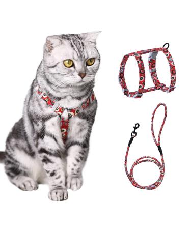 Pettom flower pattern cat dishes with a leash cat leash with dishes for cats for cats with a round lanyard Breaking -proof adjustable chest strap Suitable for small and medium -sized cats M red red - Buy Online on GoSupps.com