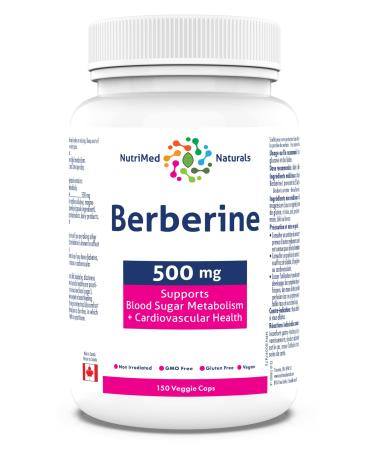 Berberine 150 vcaps - Supports Blood Sugar Metabolism + Cardiovascular Health - Formulated and made in Canada by Nutrimed Naturals