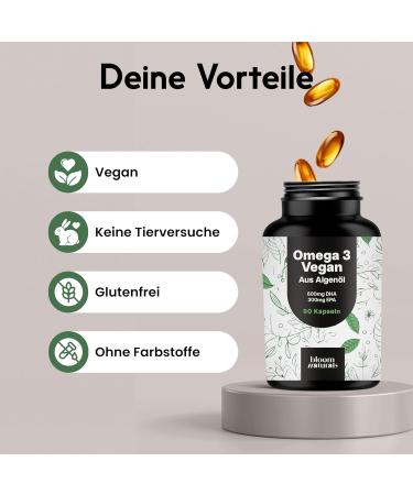 Omega 3 Vegan - 90 Capsules - 2000mg Seaweed Oil - 600mg DHA 300mg EPA - Omega 3 Vegan Made in Germany - Lab Tested - Buy Online on GoSupps.com