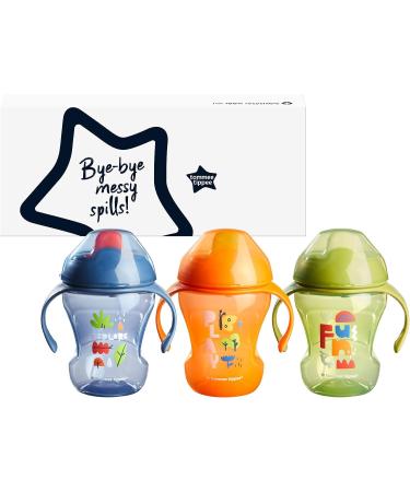 Tommee Tippee Sippee Trainer Cup 8oz (Pack of 3) - BPA Free, Spill-Proof Water Bottle for Toddlers 7m+, Blue/Green/Orange - Buy Online on GoSupps.com