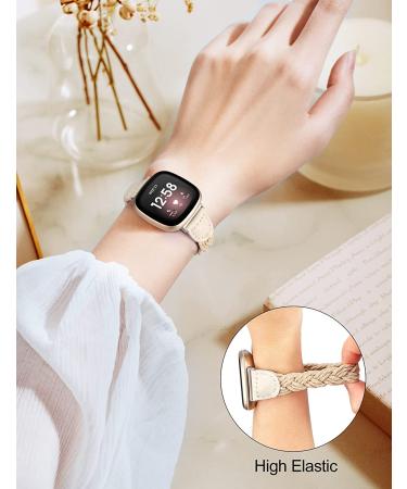 Minyee Braided Bands for Fitbit Versa 3/Sense - Light Khaki Small | Elastic Stretchy Nylon Wristband | Slim Designer Replacement Bracelet - Buy Online on GoSupps.com