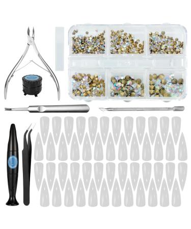 YUXUAN Nail Art Set - Glitter Stones Nail Charms and Nail Tips - Nail Art and Design - Fingernails for Sticking Set - Ideal for Elegant Nails