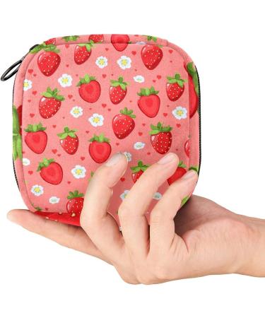 Strawberry Flower Pattern Sanitary Napkin Storage Bag - Menstrual Pouch for Women and Teen Girls - Portable Period Kit Organizer - Buy Online on GoSupps.com
