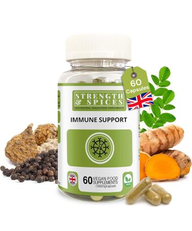 Strength & Spices Immune System Booster Turmeric and Black Pepper Capsules with Moringa Powder and Maca Antioxidant-Rich Blend to Improve Immune Functions and Overall Wellness 1000mg 60 Capsules