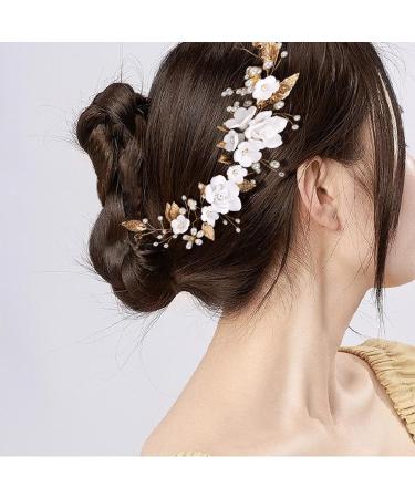 Flower Headband Bridal Headband for Women Boho Headpiece Hair Vine Girls Hair Accessories Bridal Bridesmaid Wedding Headpiece Pearl Flower Leaf Headpieces Hair Floral for Wedding Prom Party(Gold) - Buy Online on GoSupps.com