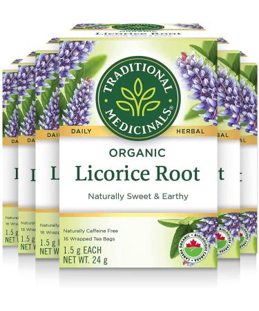 Traditional Medicinals - Organic Licorice Root Herbal Tea (Pack of 6) - Sustainably Sourced Fair Wild Licorice - 96 Tea Bags Total Tea Licorice Root 16 Count (Pack of 6)