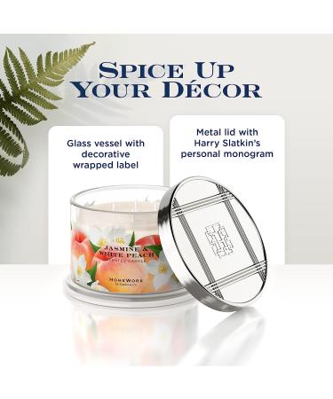 HomeWorx by Slatkin & Co Premium Scented 4-Wick Candle Jasmine & White Peach 18 oz Jar - Long-Lasting, 30-55 Hours Burn Time - White Jasmine, Bamboo, Apricot, Orange Leaves - Buy Online on GoSupps.com