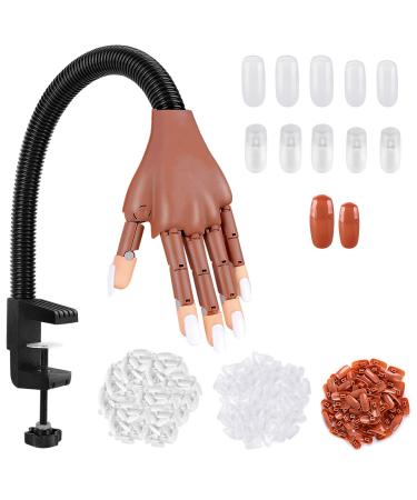 Practice Hand For Acrylic Nails, Nail Practice Fake Hand, Nail Salons And DIY Nail Art Supplies With 300 Pcs Replaceable Nail Tips, Brown, White and Clear
