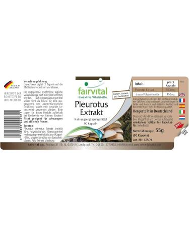 Fairvital | Oyster mushroom extract 500mg VEGAN - Highly dosed - 90 capsules - mushroom extract standardized to polysaccharides 30% - Buy Online on GoSupps.com