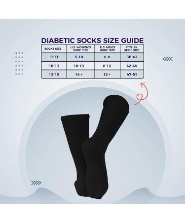 Diamond Star Diabetic Socks - Non-Binding Circulatory Cushion Cotton Crew Socks - 3 Pairs Black 9-11 - Buy Online on GoSupps.com