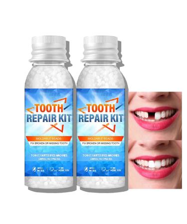 Tooth Filling Repair Kit Temporary Tooth Filling Kit with 4 Professional Tools Teeth Repair Kit with False Teeth for Tooth Replacement Tooth Repair Granules for Missing (Temporary Tooth Filling 2pcs)