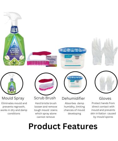 Dehumidifier For Home and Mould Remover Set - Bundle Includes Dehumidifier Damp Absorber Astonish Mould and Mildew Remover Spray Scrubbing Brush Pair of Gloves - Buy Online on GoSupps.com