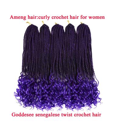 5 Packs 18 Inch Box Braids Crochet Hair with Curly Ends in 1B/Purple | Synthetic Extensions for Women - Goddess Senegalese Twist - Buy Online on GoSupps.com