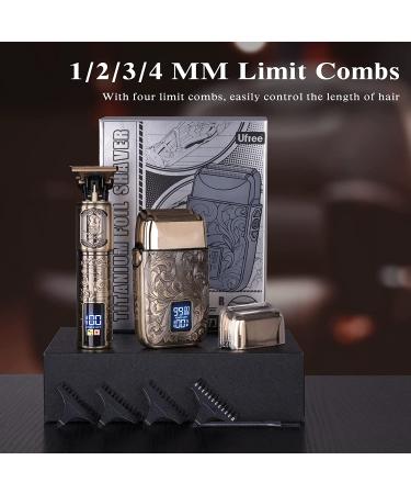 Ufree Professional Hair Clippers Set - T Blade Trimmers for Men - Cordless Barber Pro Liners Clipper Electric Razor - 4 Guards, 2 Foil Head Bronze - Buy Online on GoSupps.com