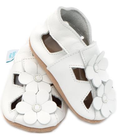 Dotty Fish Soft Leather Baby Shoes with Suede Soles - Toddler Sandals for 0-6 Months to 3-4 Years - Non-Slip, White Flowers design - Buy Online on GoSupps.com