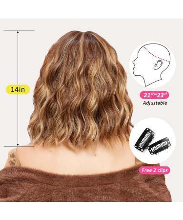 OUFEI Brown Mixed Blonde Wigs for Women Short Wavy Wig With Bangs Natural Synthetic Hair Heat Resistant Wigs for Daily Party Cosplay Wear - Buy Online on GoSupps.com