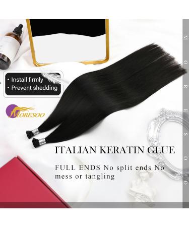 Moresoo Real Hair Extensions - Black I-Tip Keratin Bonding for Thin Hair | 16 Inch Hot Fusion #1B 40g/50s - Buy Online on GoSupps.com