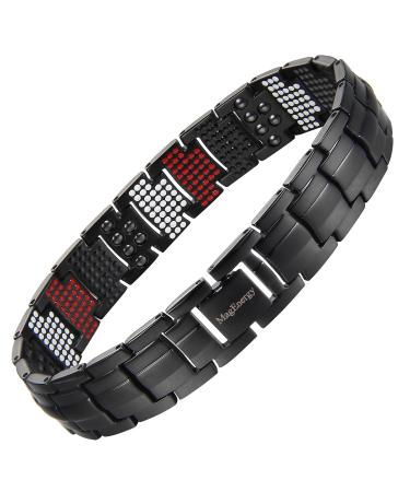 MagEnergy Pure Titanium Bracelet for Men 4 Elements 591pcs Minerals Magnetic Bracelet for Men Anniversary Christmas Valentine's Day Gifts Black a