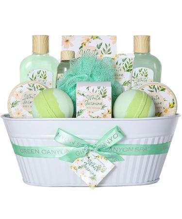 Bath Spa Gift Baskets Women - 12 Pcs White Jasmine Bath Gift Sets Home Spa Gift Baskets Green Canyon Spa
