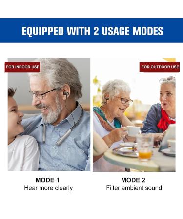 CESLIFF Rechargeable Hearing Aids - Wireless Neckband Amplifier for Seniors & Adults - Noise Canceling, 2 Modes, 5 Volume Control - Silver Grey - Buy Online on GoSupps.com