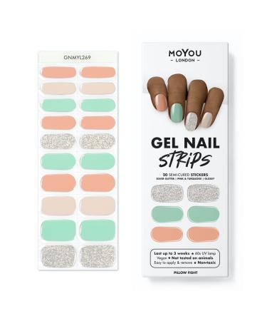 MOYOU LONDON Semi-Cured UV Gel Strips - 20 Pieces - Gel Nail Foils UV Curing for Salon Quality Manicure - Pillow Fight