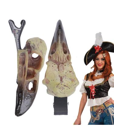 Crow Head Skull Hair Clips - Resin Barrette Spooky Hair Piece For Hairstyles | Accessory Hairpins For Costume Parties Holiday Day Of The Dead Halloween
