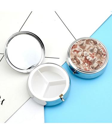 Round Animal Wilderness Pill Box | Bear & Deer Print | 3 Compartment Portable Medicine Organizer - Buy Online on GoSupps.com