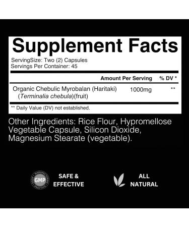 Matrixx Organic Haritaki Capsules 1000mg - Detox & Rejuvenate | Vegan Gluten-Free | 90 Capsules - Buy Online on GoSupps.com